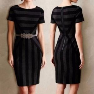 Anthropologie Maeve Black Striped Pencil Midi Dress Size 2